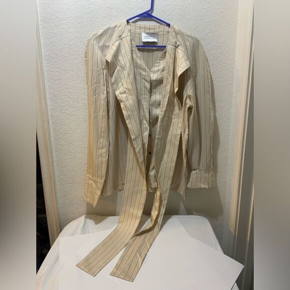 Mark Kenly Domino 100% linen Tan Striped/Top, Size 40 - Picture 1 of 10